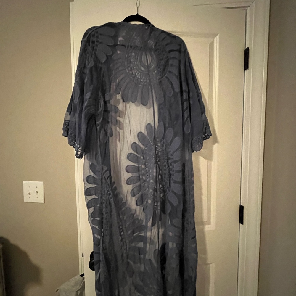 SHEIN Blue Sheer Floral Swim Coverup